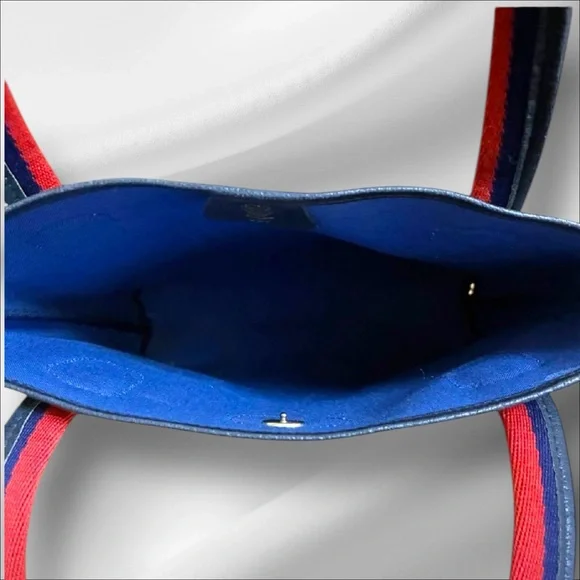 Gucci Vintage Supreme GG Monogram Coated Canvas Tote Bag – Red & Blue Web Straps - Picture 8 of 12